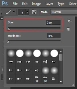 size of brush in photoshop