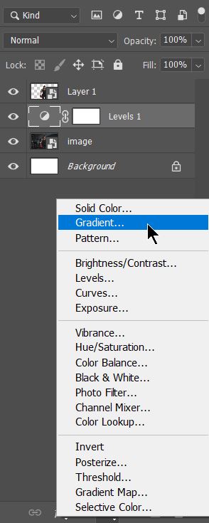 gradient adjustment layer option in photoshop