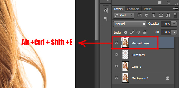 merged layer in photoshop using Alt + ctrl + shift + E