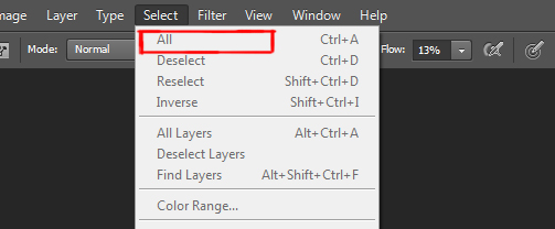 all option under select menu in photoshop